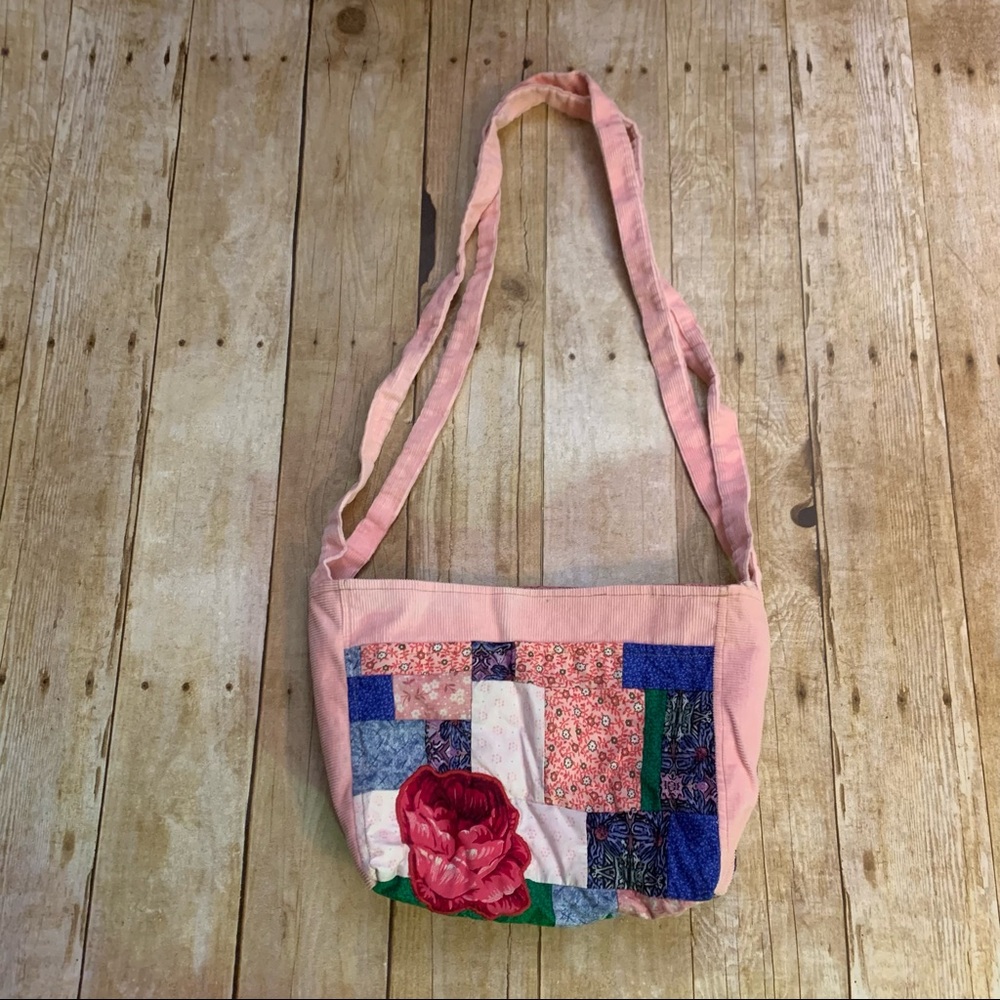 Rose patchwork & corduroy purse